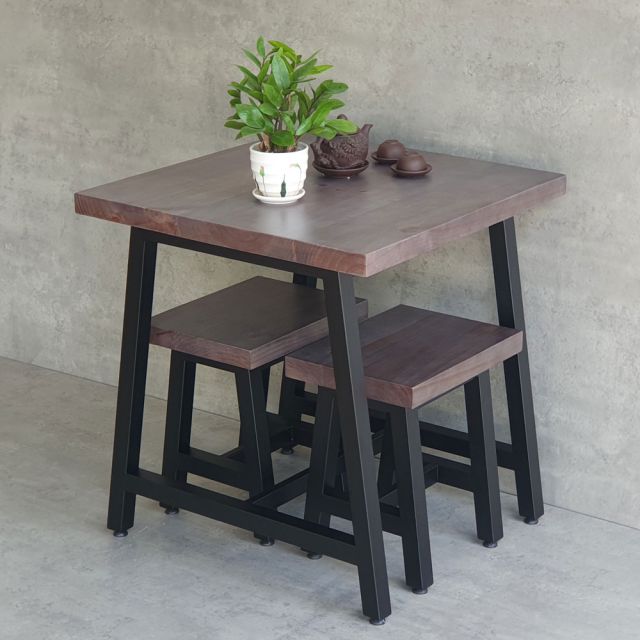 Combo bộ bàn cafe chữ nhật 70x70cm gỗ thông và 2 ghế đôn CBCF275