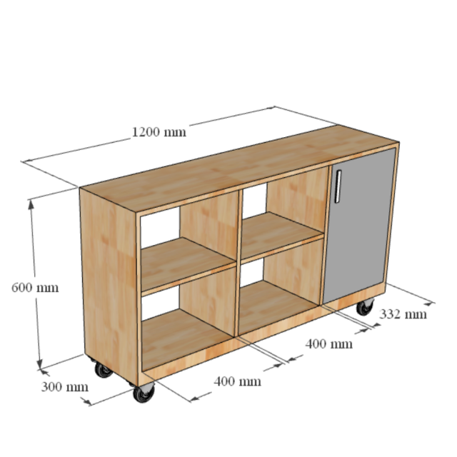 Kệ sách di động 120x30x60cm gỗ cao su KS68340