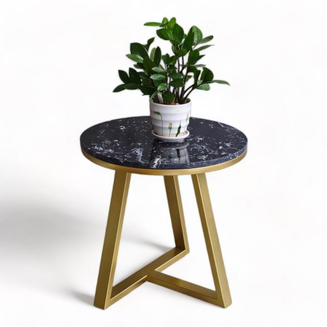 Bàn bên sofa tròn 45cm mặt đá chân sắt SST031