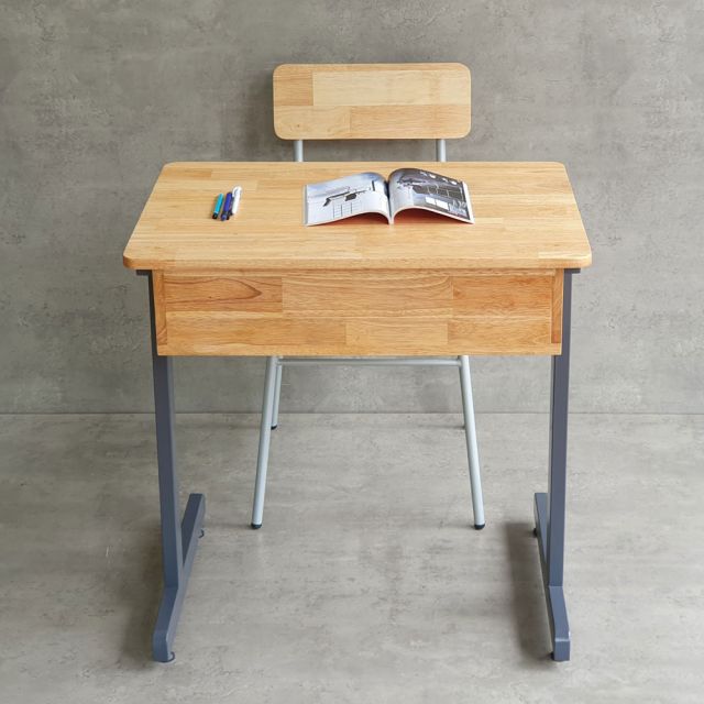 Bộ bàn ghế học sinh đơn có hộc sách gỗ cao su chân sắt BGHS004