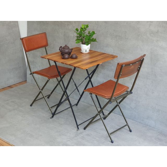 Combo bộ bàn xếp gọn 60x60cm và 2 ghế xếp gọn gỗ tràm CBCF281