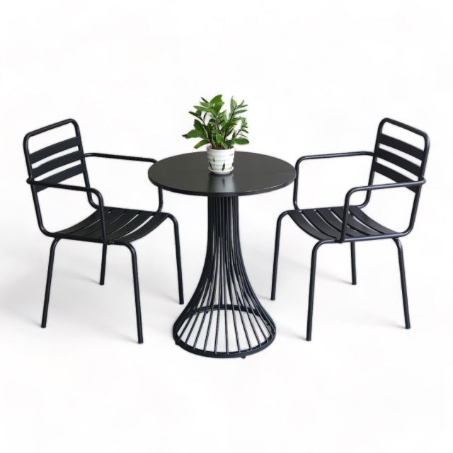 Combo bộ bàn cafe tròn 60x60cm và 2 ghế sắt ngoài trời CBCF283
