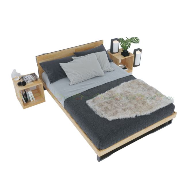 GN68005 - Giường ngủ Ferro viền gỗ - 200x160x35 (cm) GN68005 - Giường ngủ Ferro viền gỗ - 200x160x35 (cm)