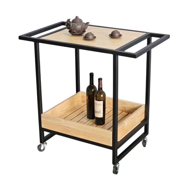 Bàn đảo bếp đa năng 95x50x75 gỗ cao su khung sắt KIS68002