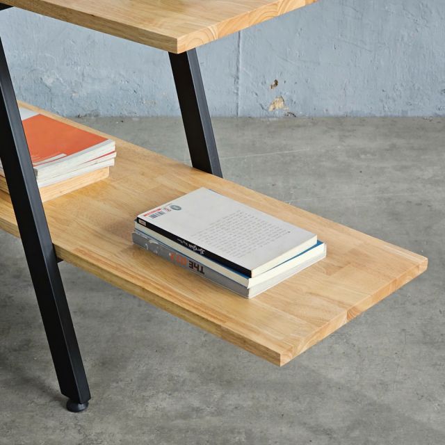 Kệ sách trang trí A-SHELF gỗ cao su khung sắt KTB68030