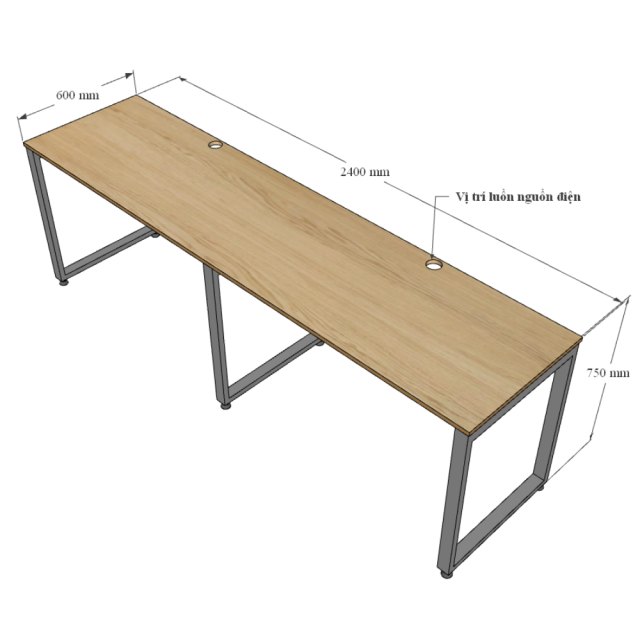 Bàn cụm 2 240x60cm gỗ Plywood màu bê tông hệ RECTANG HBRT050