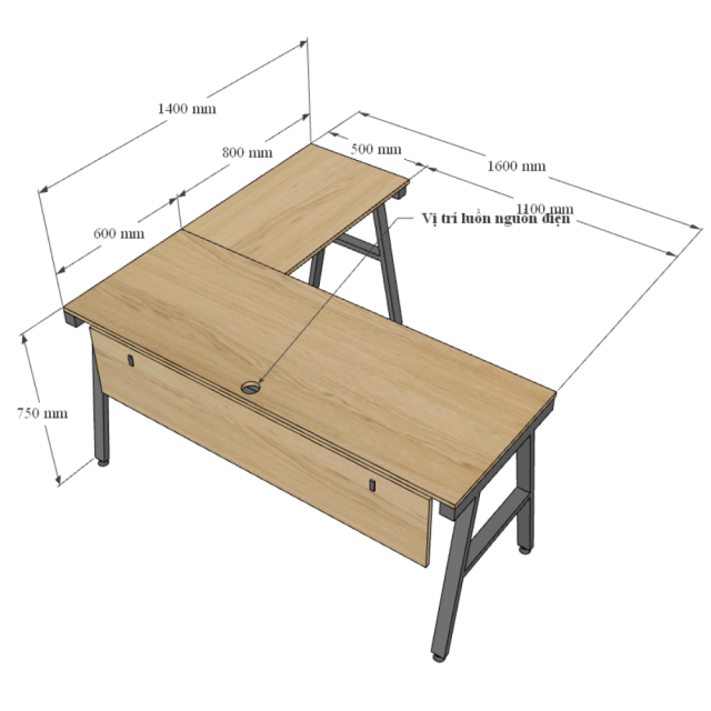 Chi tiết kích thước bàn làm việc chữ L 180x160cm