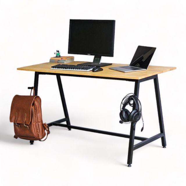 Bàn làm việc có giá treo 140x60cm gỗ cao su chân sắt lắp ráp SPD68212 Bàn làm việc có giá treo 140x60cm gỗ cao su chân sắt lắp ráp SPD68212
