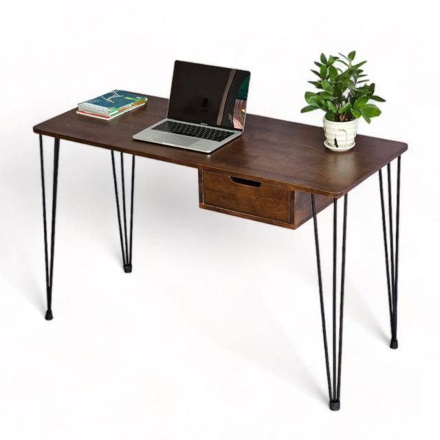 Bàn làm việc có ngăn kéo 120x50cm gỗ cao su chân sắt Hairpin SPD68211 Bàn làm việc có ngăn kéo 120x50cm gỗ cao su chân sắt Hairpin SPD68211