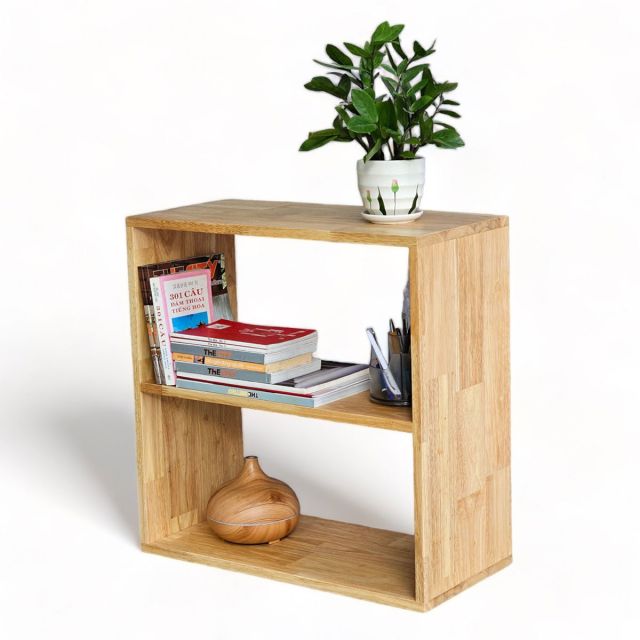 Kệ sách 2 tầng 60x28x60cm gỗ cao su KS68214 Kệ sách 2 tầng 60x28x60cm gỗ cao su KS68214