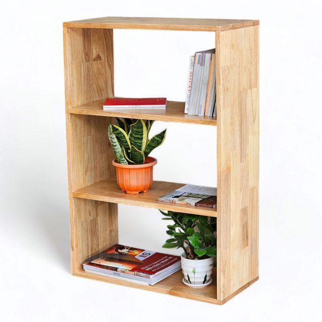 Kệ sách đứng 3 tầng 60x28x90cm gỗ cao su KS68212 Kệ sách đứng 3 tầng 60x28x90cm gỗ cao su KS68212