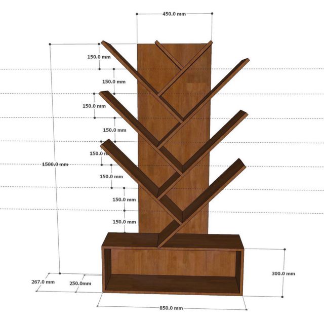 Kệ sách hình cây 85x27x150cm gỗ cao su KS68217