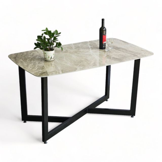 Bàn ăn chữ nhật 140x80cm mặt đá ceramic cao cấp chân sắt BA164