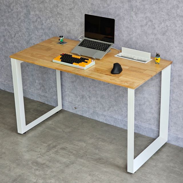 Bàn làm việc có nắp hộp điện 120x60cm gỗ cao su chân sắt lắp ráp hệ Trian HBTA023