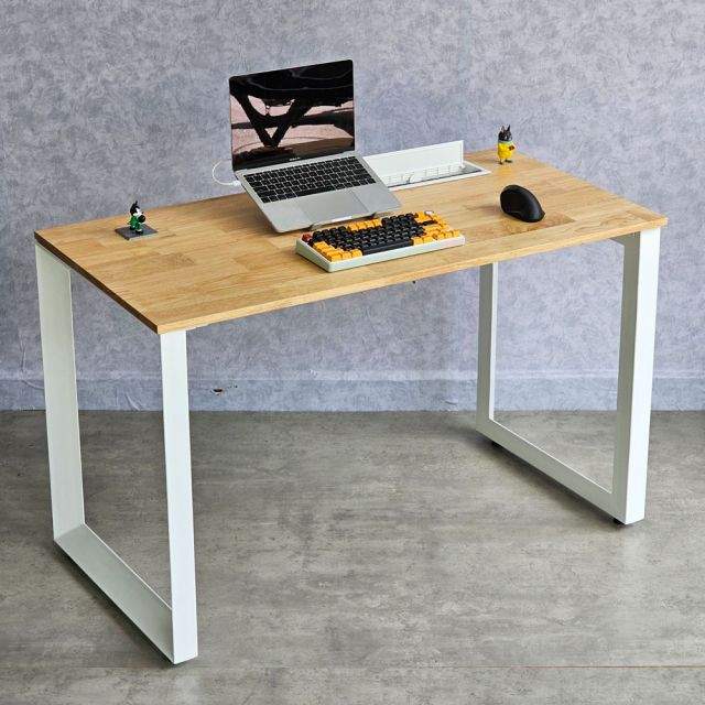 Bàn làm việc có nắp hộp điện 120x60cm gỗ cao su chân sắt lắp ráp hệ Trian HBTA023