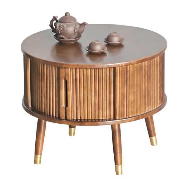 Bàn sofa tròn gỗ Ash cửa lùa mặt bàn gỗ cao su phủ veneer TT68260