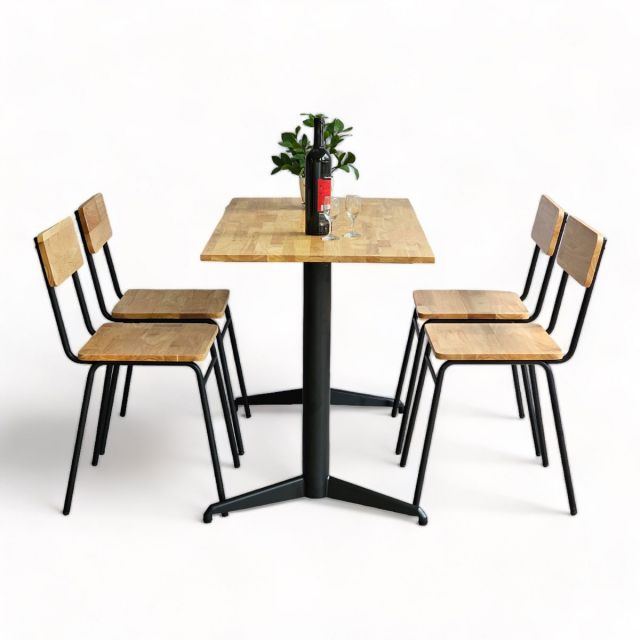 Combo bộ bàn quán ăn/nhà hàng 120x60cm và 4 ghế chân sắt CBCF292 Combo bộ bàn quán ăn/nhà hàng 120x60cm và 4 ghế chân sắt CBCF292