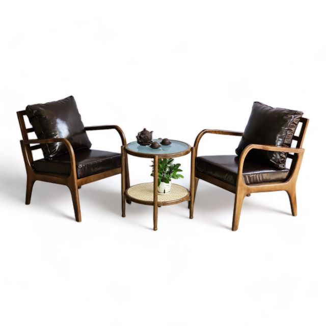 Combo bộ bàn sofa tròn mặt kính và 2 ghế bành gỗ CBSF68031 Combo bộ bàn sofa tròn mặt kính và 2 ghế bành gỗ CBSF68031