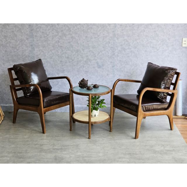 Combo bộ bàn sofa tròn mặt kính và 2 ghế bành gỗ CBSF68031