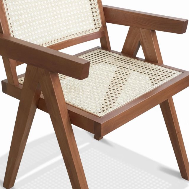 Ghế V-Leg có tay gỗ tần bì lưới mây đan mắt cáo GCF166 Ghế V-Leg có tay gỗ tần bì lưới mây đan mắt cáo GCF166