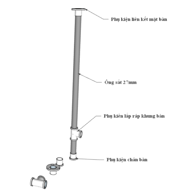 HBON008 - Bàn cụm 4 Pipe Concept chân ống nước gỗ cao su ghép viền (120x240cm)