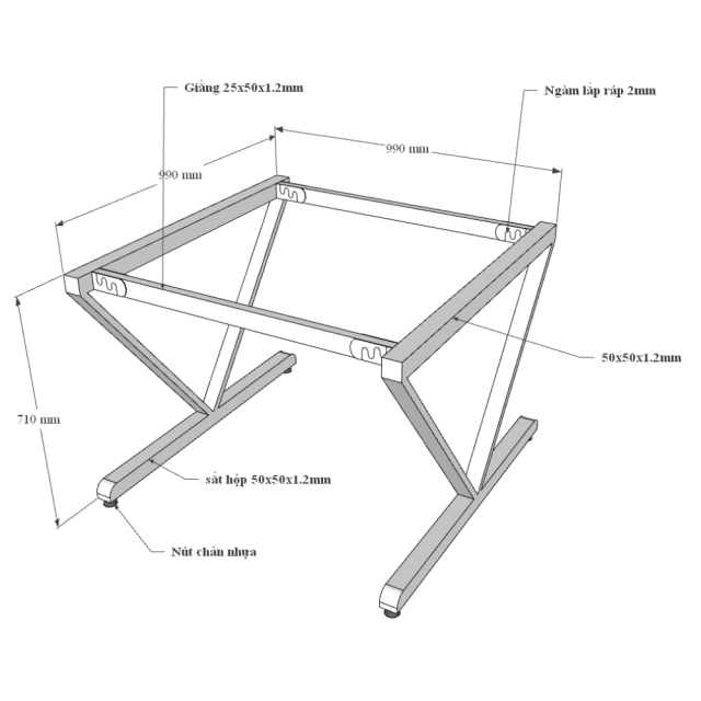 Bàn cụm 2 100x100cm gỗ Plywood phủ melamin chân sắt Vconcept HBVC022