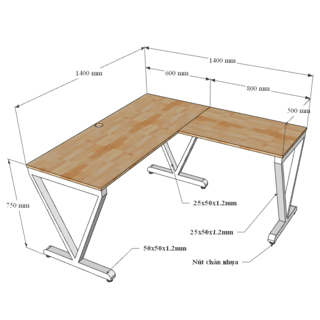 HBVC015 - Bàn làm việc 140x140 VConcept chân sắt lắp ráp
