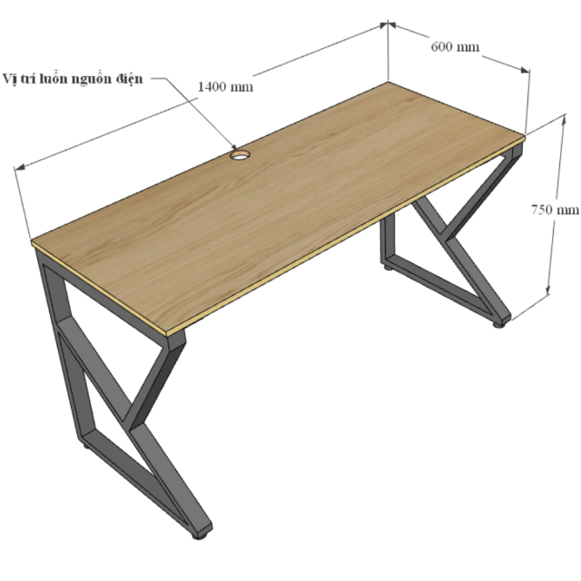 bàn làm việc đơn giản mặt gỗ vân sồi