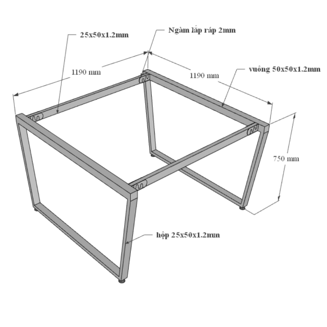 HBTC013 - Bàn cụm 2 120x120 Trapeze Concept lắp ráp