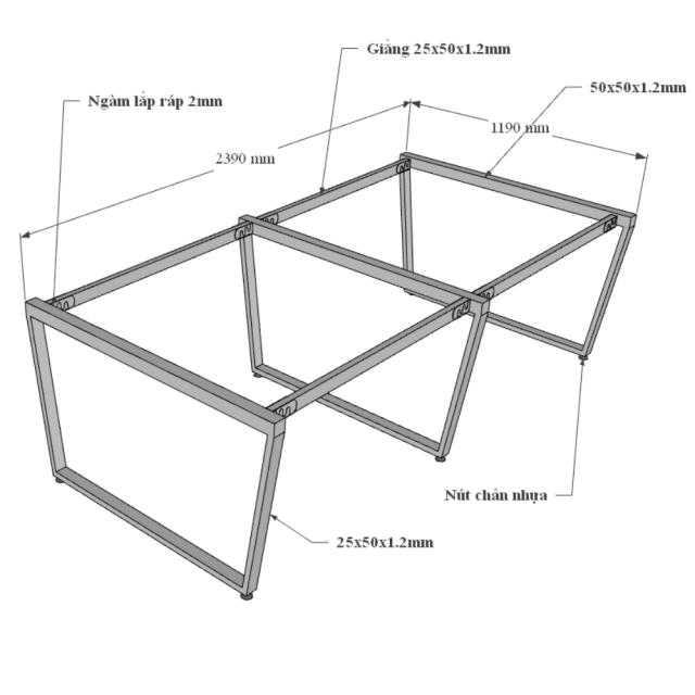 HBTC014 - Bàn cụm 4 240x120 Trapeze Concept lắp ráp
