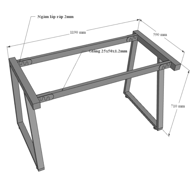 HOBP011 - Bàn gỗ Plywood chân sắt hệ Trapez 2 lắp ráp