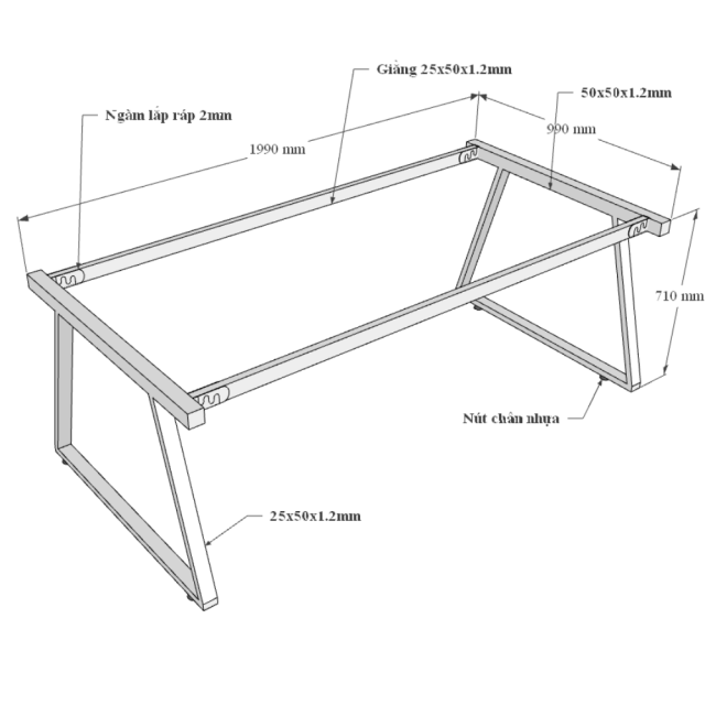 Bàn họp 200x100 Trapeze II Concept lắp ráp