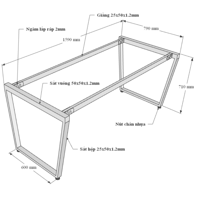 HBTC007 - Bàn làm việc 160x80 Trapeze Concept lắp ráp