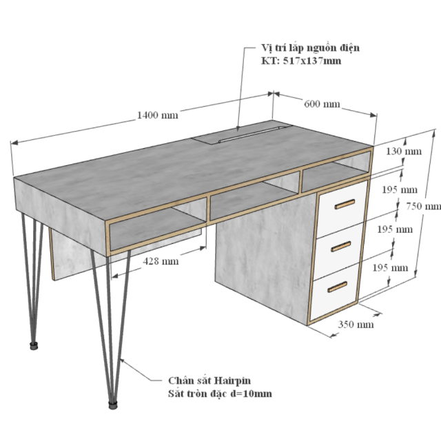 Bàn Làm Việc 1m4 Gỗ Plywood TK291