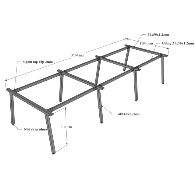 Bàn cụm 6 chỗ ngồi 360x120cm gỗ Plywood hệ PLY chân lắp ráp HBPL013