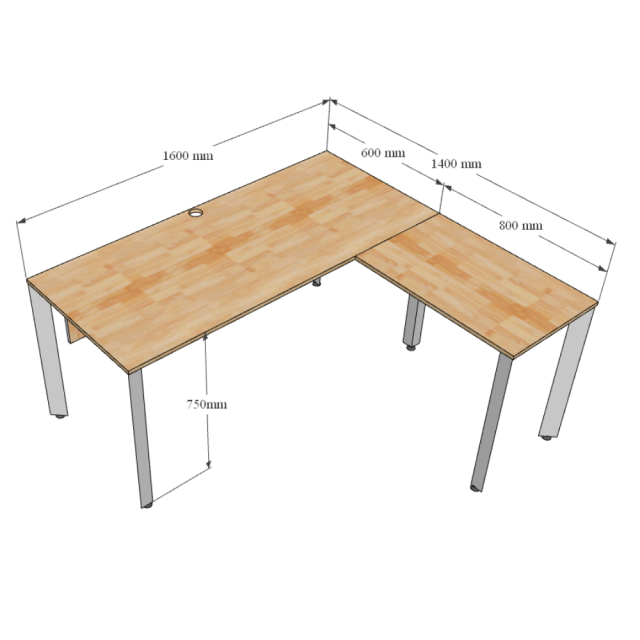 Chi tiết kích thước bàn làm việc chữ L 160x150cm