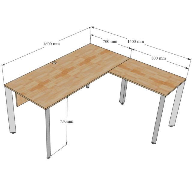 Chi tiết kích thước bàn làm việc chữ L 160x160cm