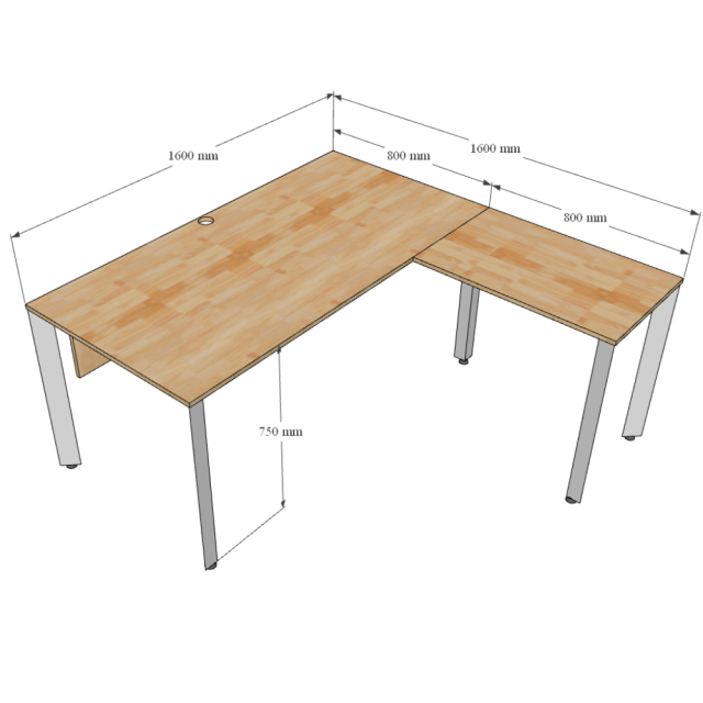 Chi tiết kích thước bàn làm việc chữ L 180x160cm