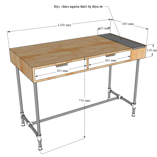 Bàn Làm Việc Chân Sắt Ống Ren Lắp Ráp TK306