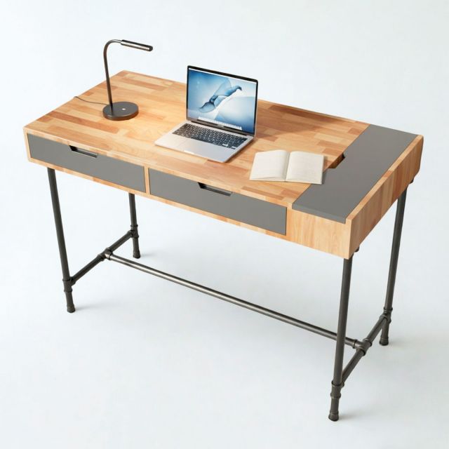 Bàn làm việc ống nước 120x60cm gỗ cao su PPF022