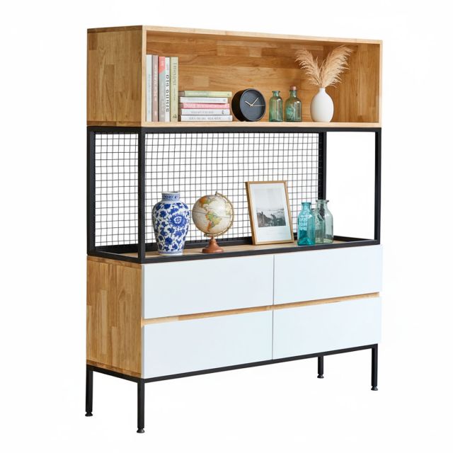 Kệ trang trí có ngăn tủ kéo 120x35x140cm gỗ cao su khung sắt KTB68150 Kệ trang trí có ngăn tủ kéo 120x35x140cm gỗ cao su khung sắt KTB68150