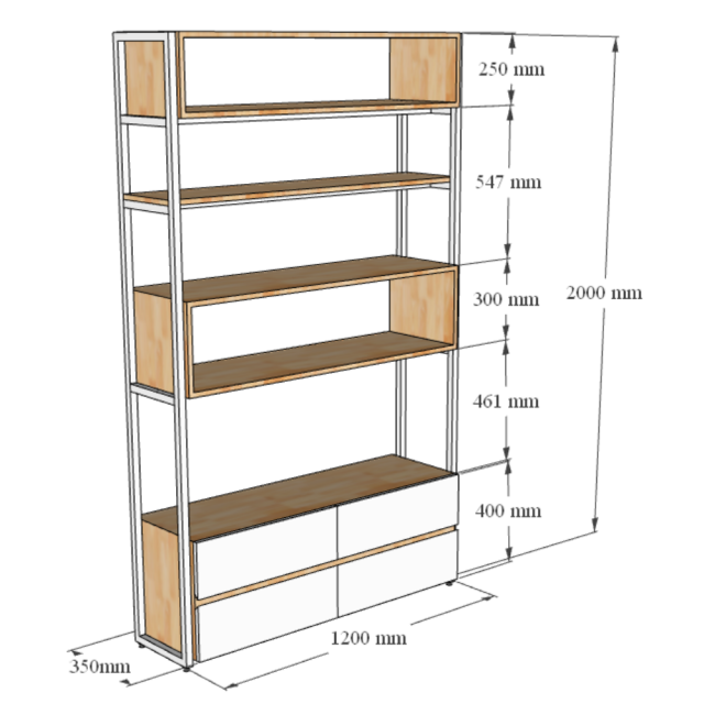 Kệ trang trí 120x35x200cm gỗ cao su KTT68043