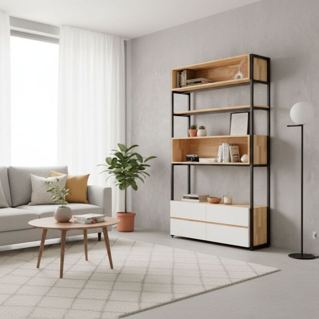 Kệ trang trí 120x35x200cm gỗ cao su KTT68043