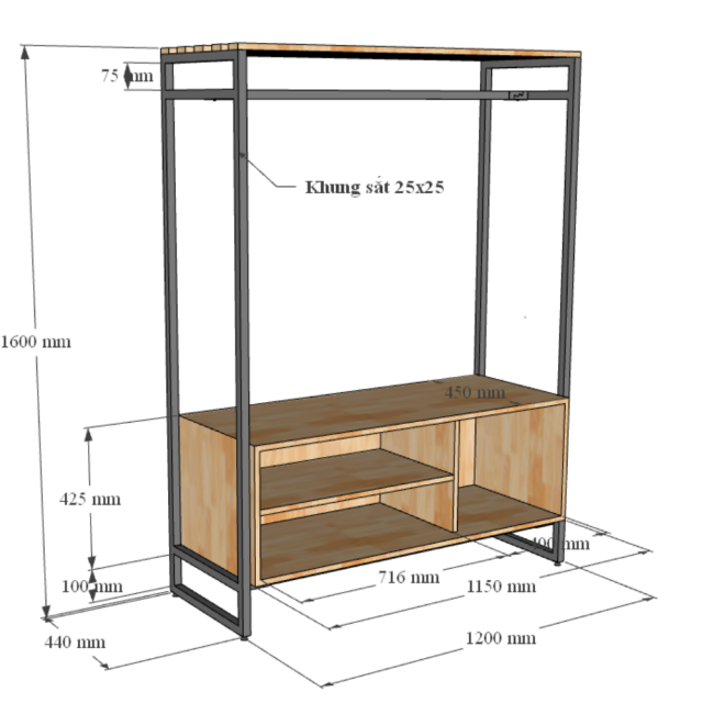 Kệ Áo Đa Năng Khung Sắt Gõ Tự Nhiên TK331