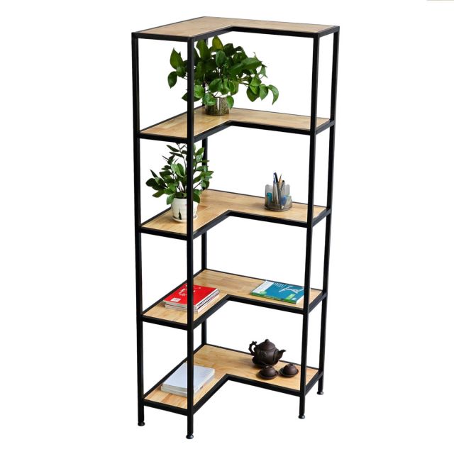 Kệ góc tường khung sắt 60x60x160cm gỗ cao su KGT68025 Kệ góc tường khung sắt 60x60x160cm gỗ cao su KGT68025