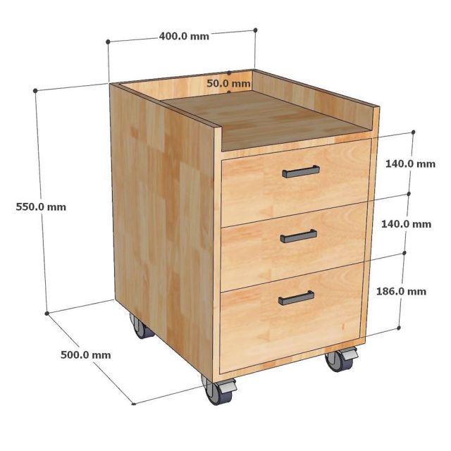 Tủ cá nhân di động 3 ngăn 40x40x65cm gỗ cao su TCN68044
