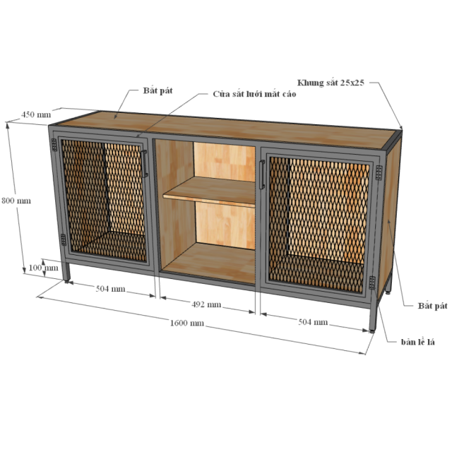 Tủ Kệ Trang Trí Gỗ Khung Sắt TK339