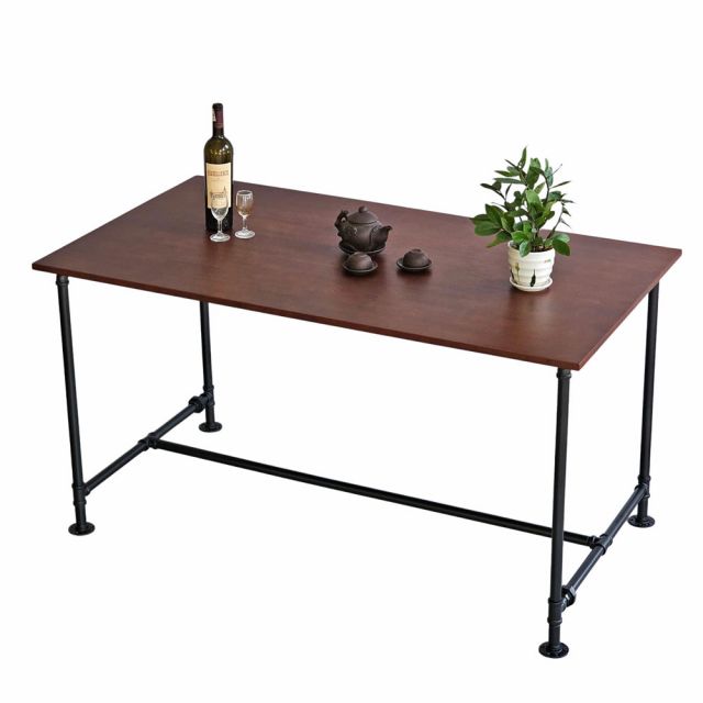 Bàn ăn chữ nhật 140x80cm gỗ cao su chân ống nước sắt BA68171 Bàn ăn chữ nhật 140x80cm gỗ cao su chân ống nước sắt BA68171