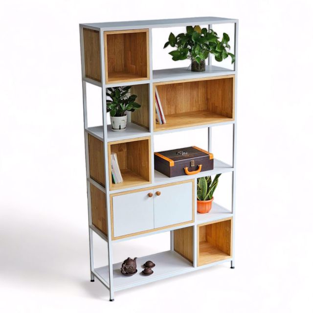 Kệ trang trí 5 tầng gỗ cao su khung sắt KS68224 Kệ trang trí 5 tầng gỗ cao su khung sắt KS68224