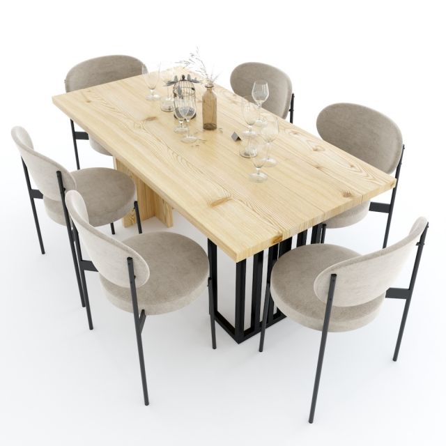 Combo bộ bàn ăn PHELIM và 6 ghế Wisbon gỗ CBBA145